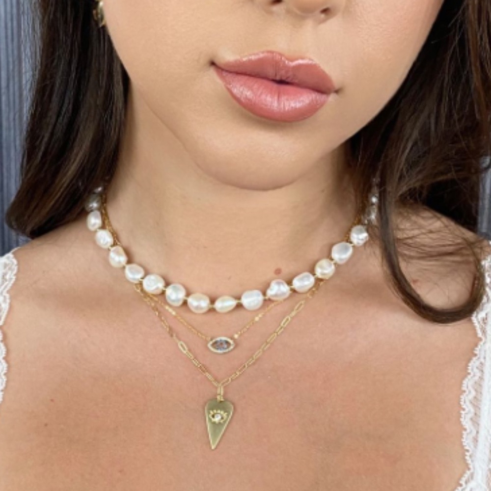 SOLD - Chic Paperclip Evil Eye Heart Choker Necklace - Picture 2 of 8